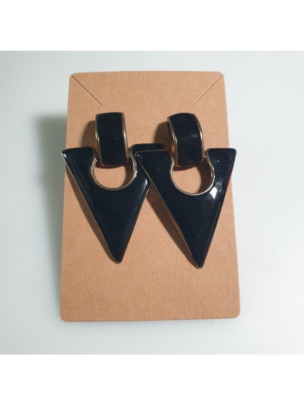 Black Gold Triangle Geometric Statement Earrings Stylish Lightweight Drop Jewelr